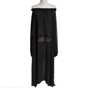 ROTATE Birger Christensen Black Sheer Maxi Dress Off Shoulder Chiffon EU 36 US S